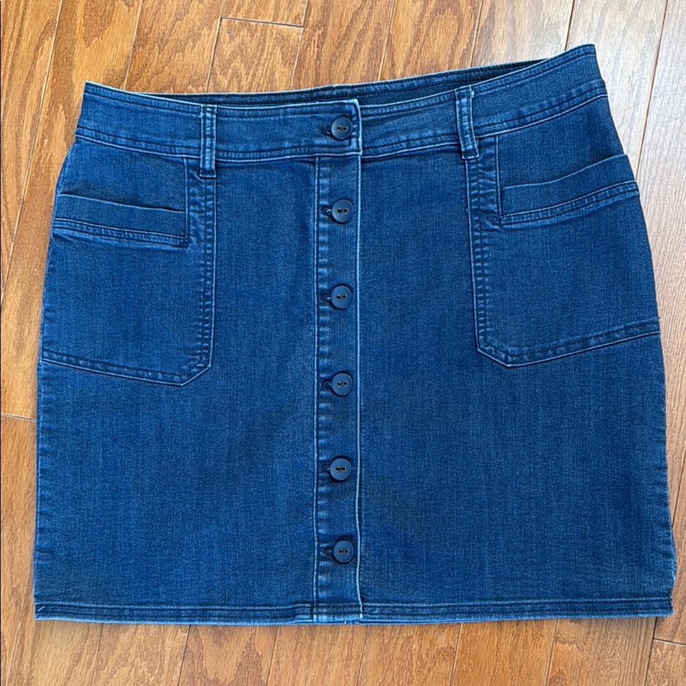 Prana Midi Denim Jean Button‎ Down Skirt 14